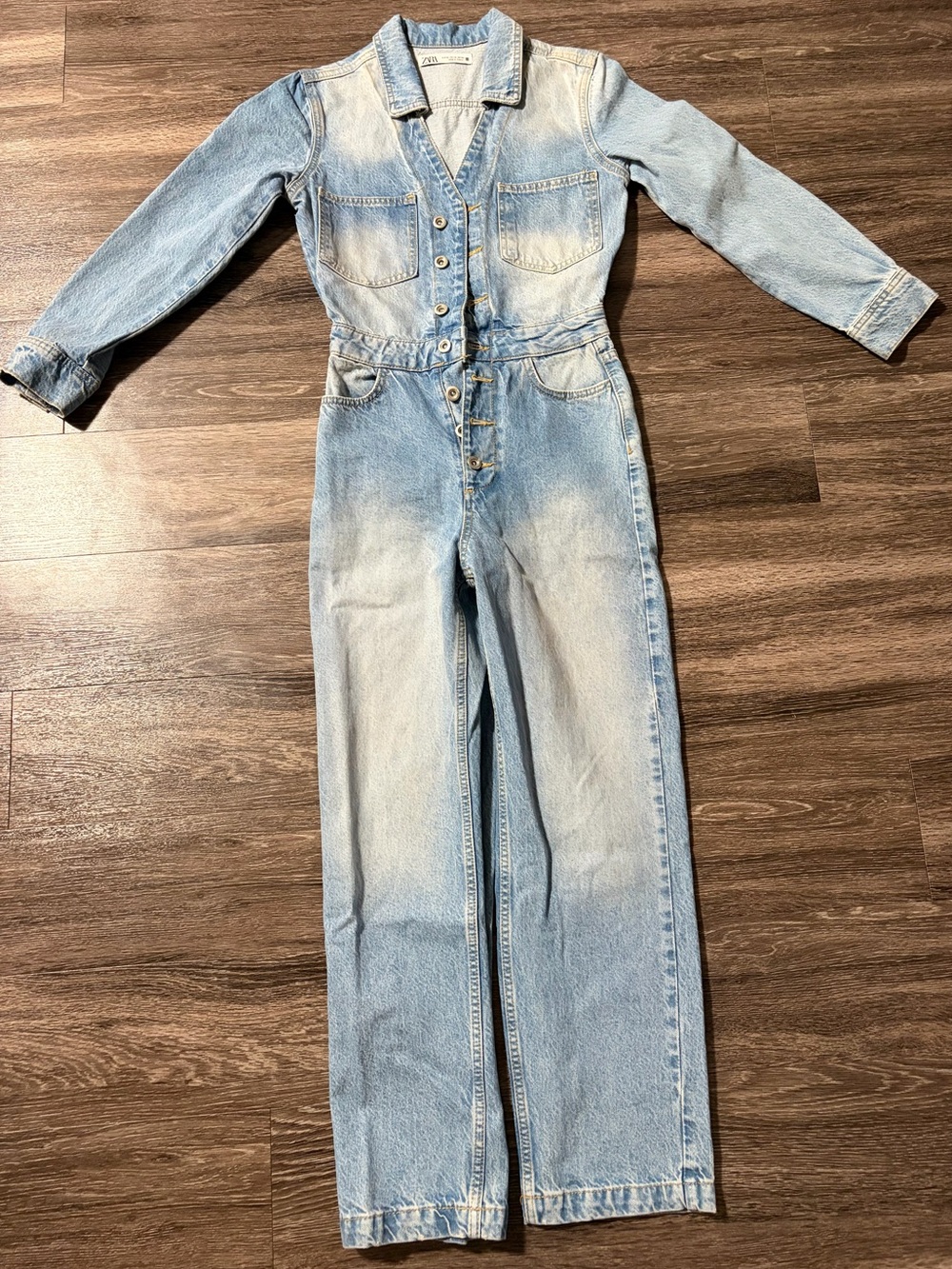 Zara Denim Button-Up Jumpsuit